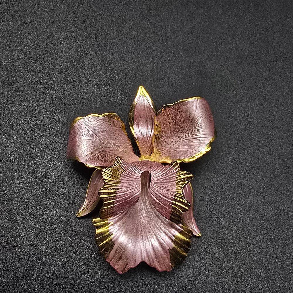 Cerrito Pink Enamel Orchid Flower Brooch Vintage Jewelry